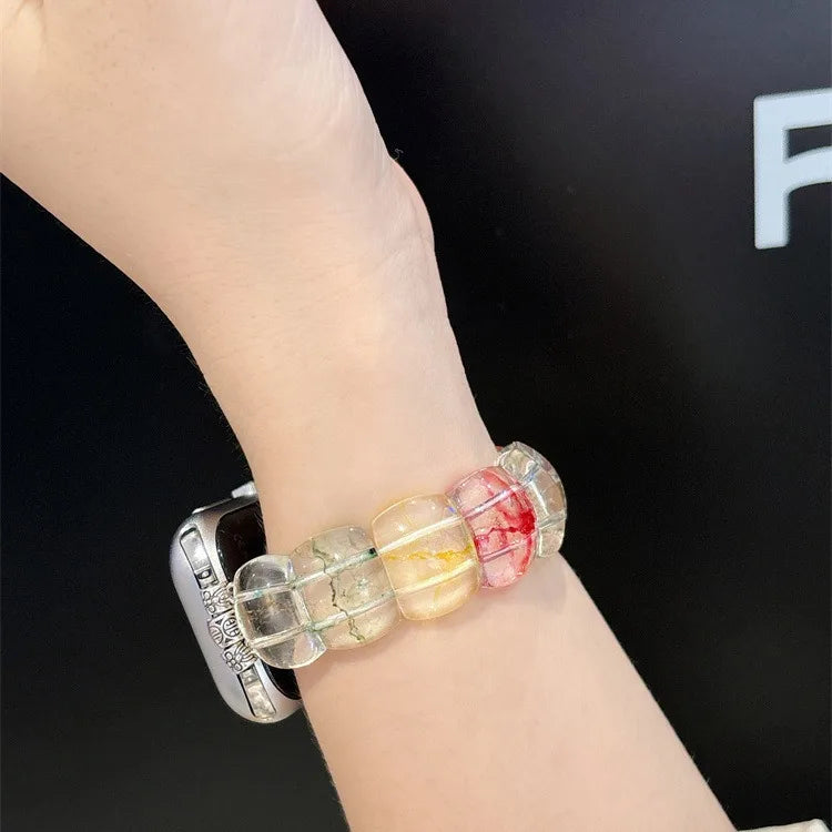 Luxe Vibe Artificial Crystal Bracelet Strap Ladies and Girls Gift for Apple Watch Series 42/44/45//46/49 mm Fashion Elastic Band Qme Multi Color Wrist 135-145mm 42 44 45 46 49mm