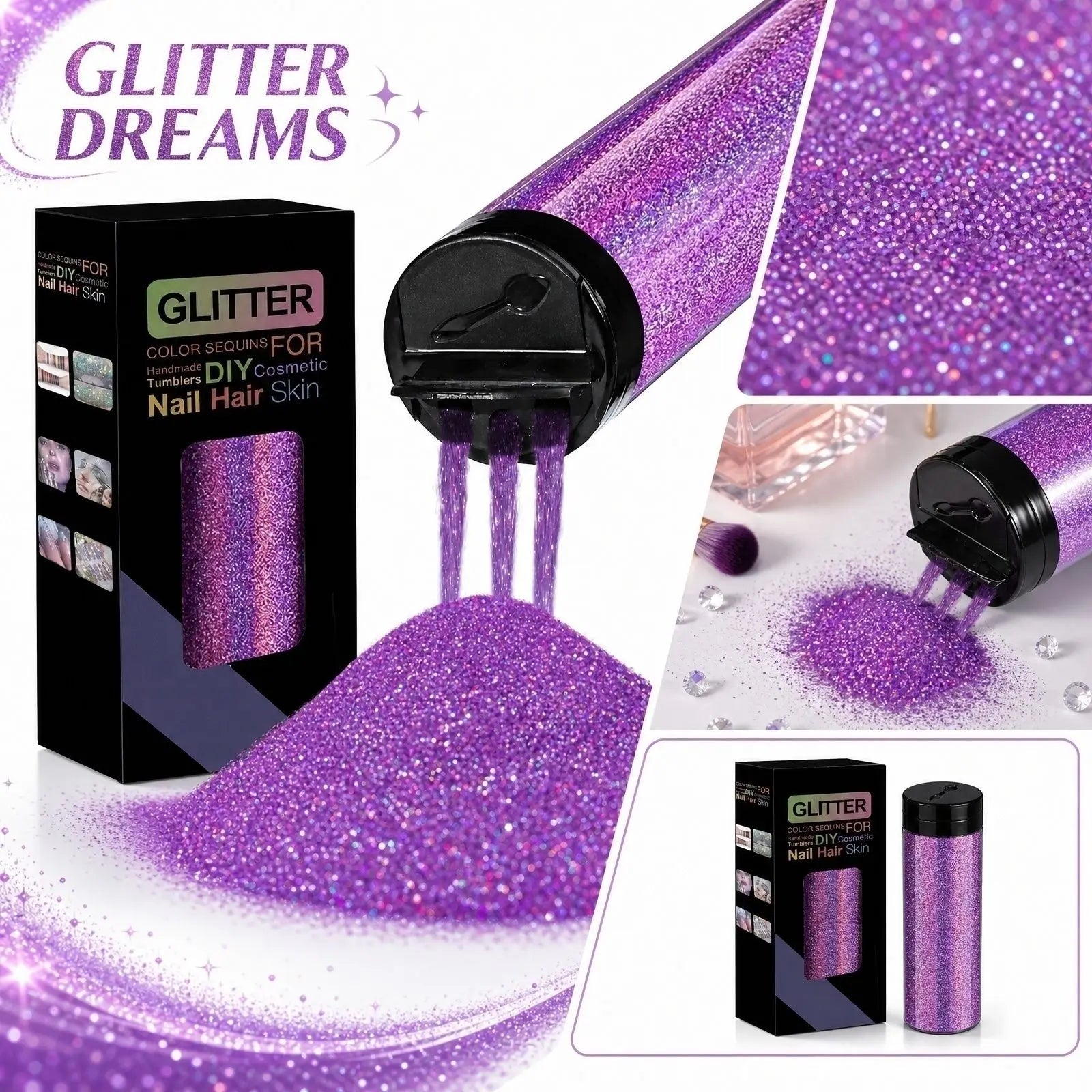 PET Flakes Mixed with Fine Gold Foil Glitter Body Face Eyes Nails DIY Makeup Supplies Halloween Christmas Party Decor Props Qme Purple One Size