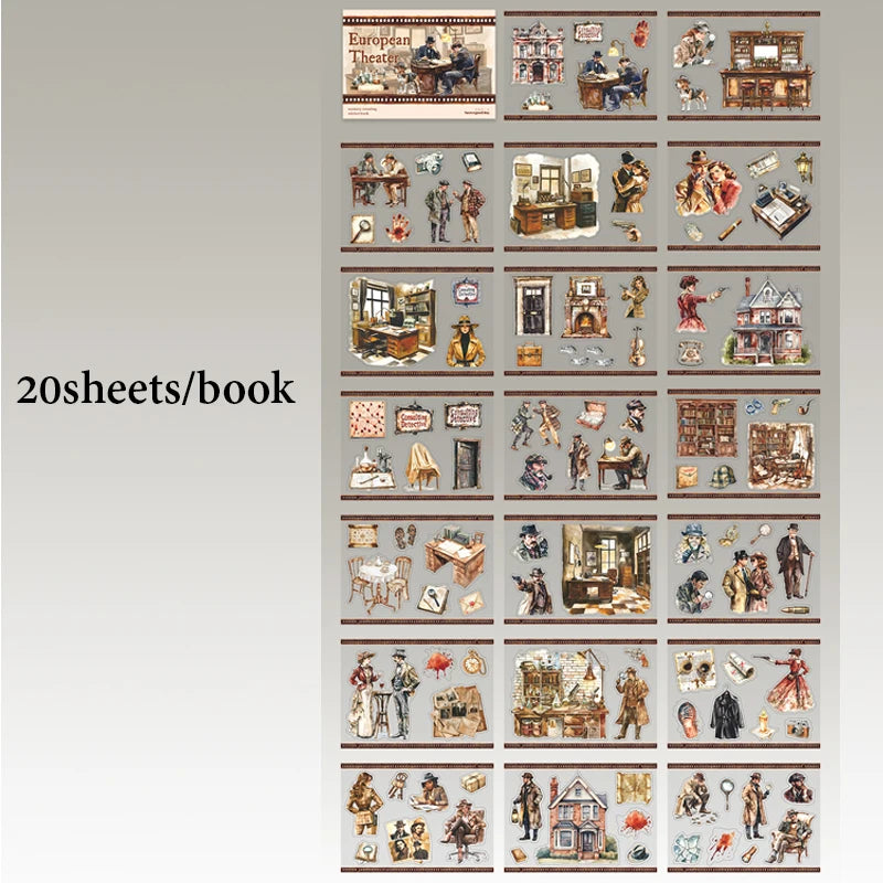 European Vintage Scene & Character Sticker Book, Perfect for Scrapbooking, Art Bookmark Making & More, A Must-Have for Students Qme A