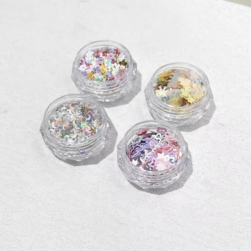4 Fluorescent Mixed Shapes Nail Sequins Moon Star Flower Heart Art Qme