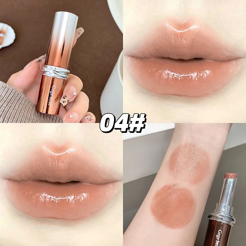 Glossy Mirror Lipstick Gege Bear Red Brown Shade Moisturizing Qme GX1568-04