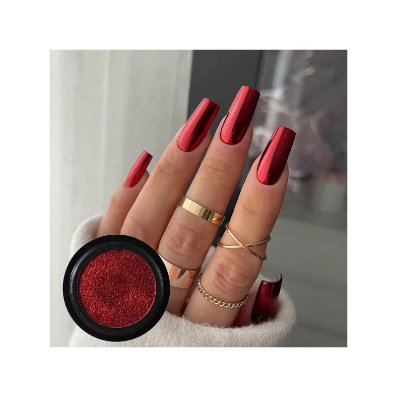 1Boxs Magic Mirror Powder Metal Chrome Nail Gel Polish Art Glitter Qme red