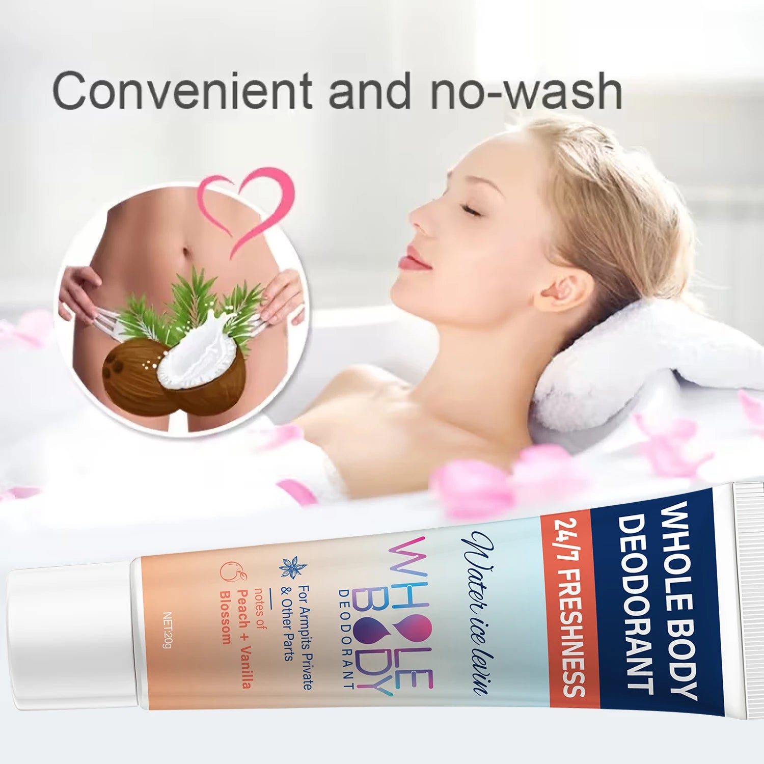 24/7 Freshness Whole Body Deodorant for Armpits & Private Parts with Hyaluronic Acid & Peach Vanilla Scent. Qme