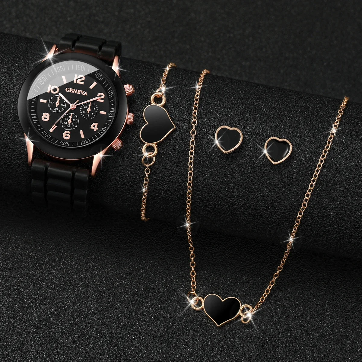 2026 Ladies' Korean version high-end fashion watch with simple classic faux leather strap watch set for women Qme