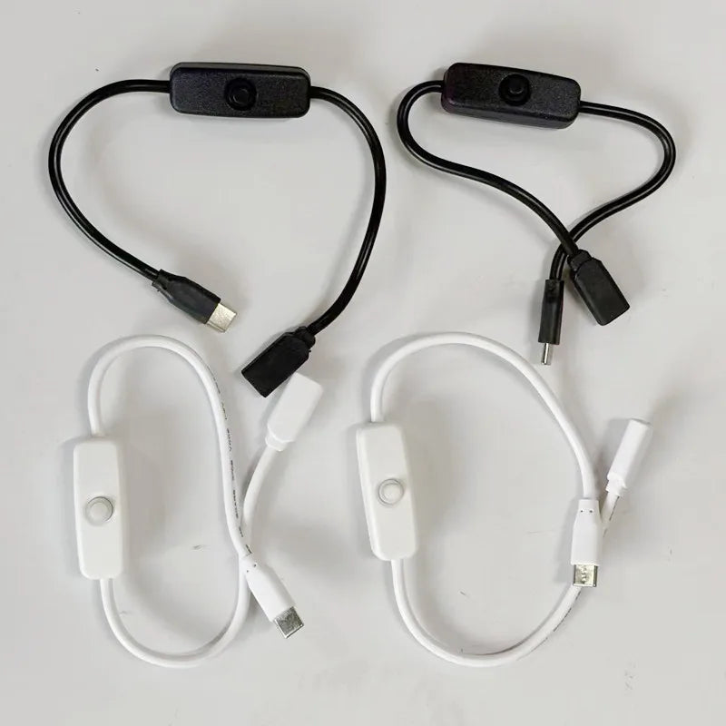 3PCS Raspberry Pi 4A High Current USB Cable with 501 Button Switch Type-C Male to Female Extension Power Cord Qme