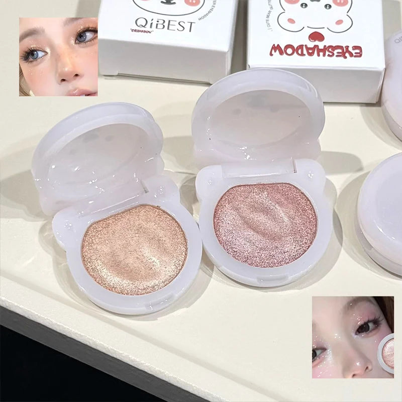QIBEST Single Color Pearlescent Eyeshadow Palette Lasting Glitter Shiny Eye Shadow Multifunctional Face Blush Highlighter Makeup Qme