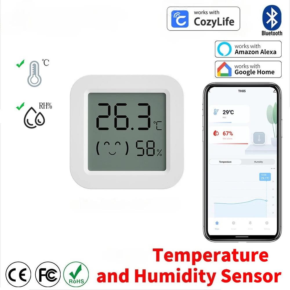Smart Temperature Humidity Sensor Bluetooth Mini Indoor Thermometer Hygrometer with App Remote Control for Home Kitchen Office Qme