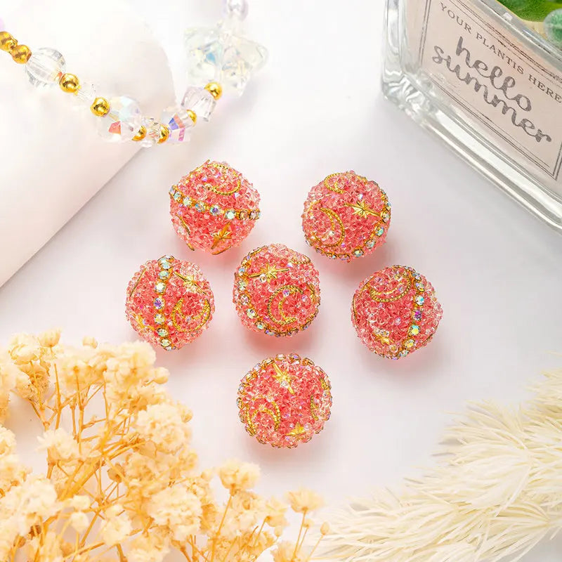 1PCS 16mm Rhinestone Ball Beads Moon Star Flower Loose Spacer Beads for Jewelry Making DIY Craft Supplies Christmas Decoration Qme 4