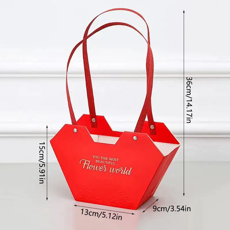 1Pc Portable Flower Basket Rose Flower Wrapping Box Gift Bag For Wedding Birthday Christmas Party Flower Bouquet Decor Supplies Qme Red