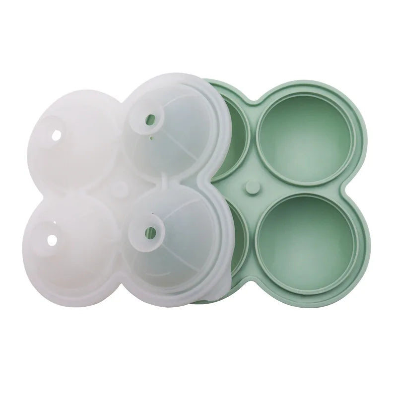 4 Large Ice Hockey Silicone Molds, Easy To Release Ice Cube Trays Whiskey Cocktail Juice Party Ice Making Tools Qme green