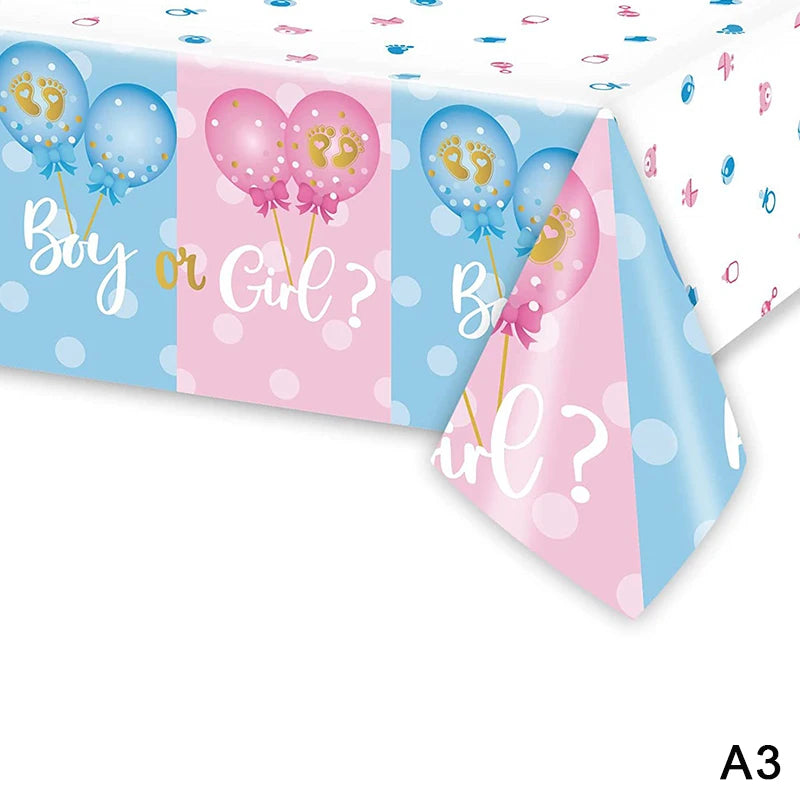 Gender Reveal Tablecloth Pink Blue Rectangular Plastic Table Cover Qme A3