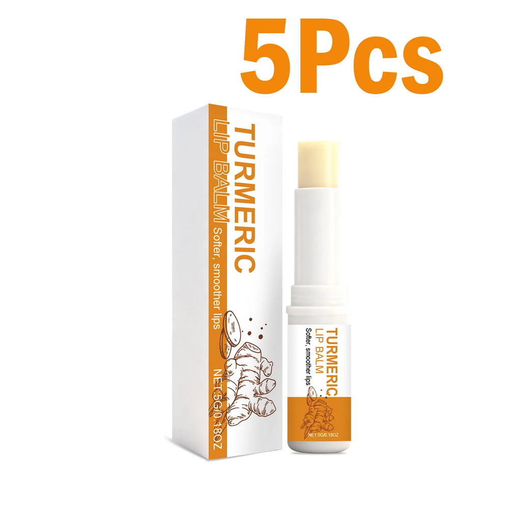 Turmeric Lip Balm Moisturizer Anti-Cracking Remove Dark Lightening Melanin Lip Gloss Exfoliating Soothing Hydrating Lip Stick Qme 5 x 5g Boxed