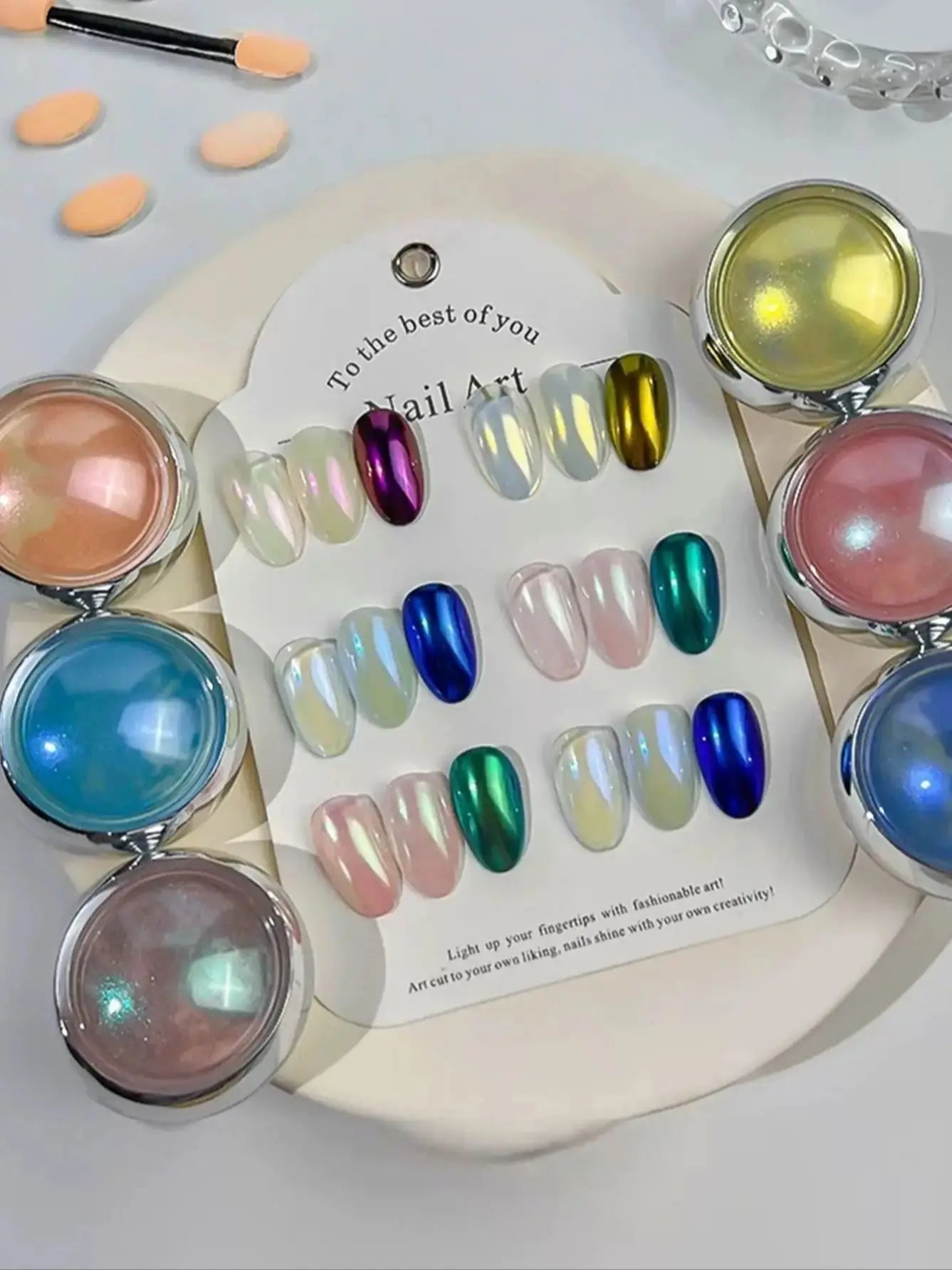 Aurora Pearl Mirror Nail Powder 6 Chrome Metallic Effect Chameleon Qme 1 set