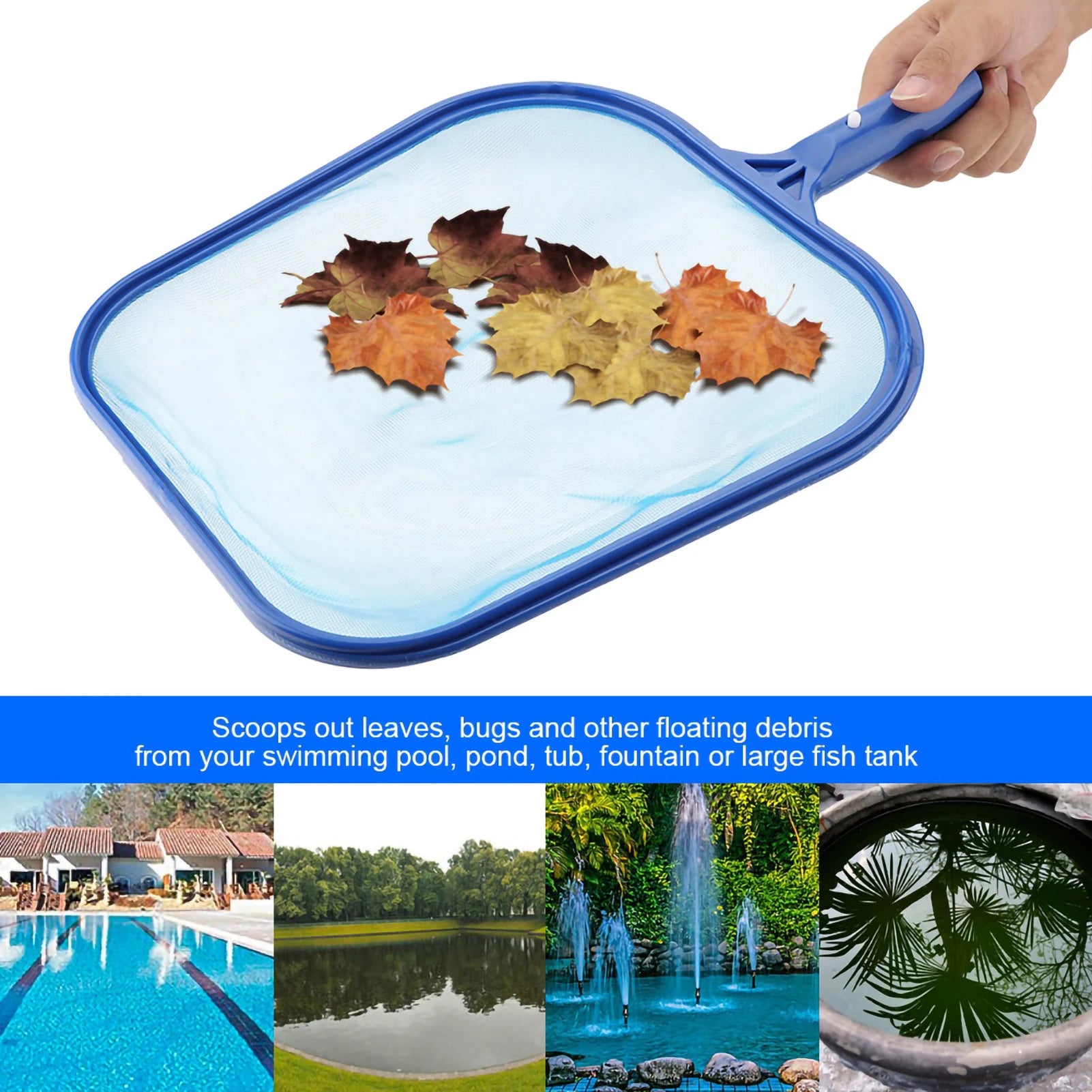 Lightweight Pool Leaf Skimmer Net Mesh Frame Shallow Water Cleaning Tool for Swimming Pool Pond Spa Tub with Universal Pole Fit Qme