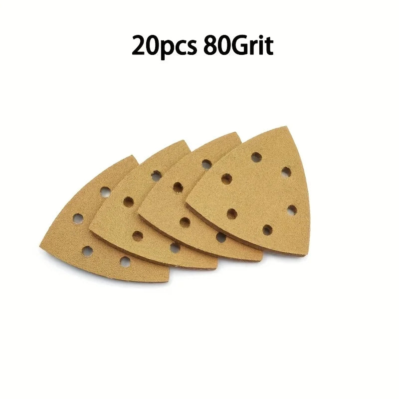 20-Piece triangular oscillating sandpaper with hooks and loops 6 holes 60-320 thickness detail grinding wheel for wood polishing Qme 20PCS 80Grit