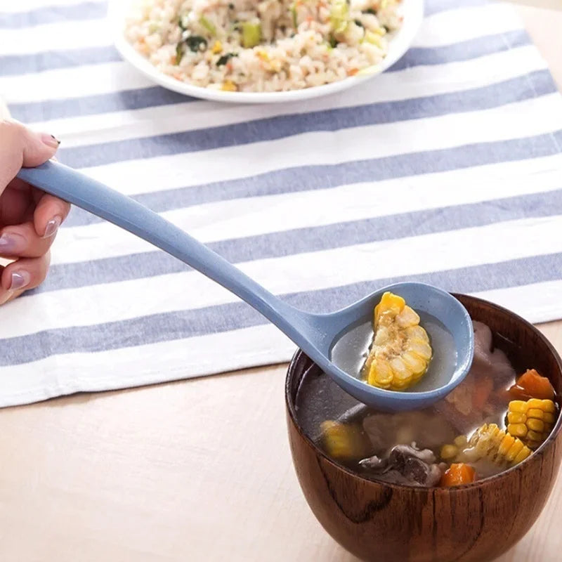 Tableware Wheat Straw Soup Ladle 4 Colors Long Handle Soup Rice Spoon Meal Dinner Scoops Kitchen Supplies Cooking Tool Qme