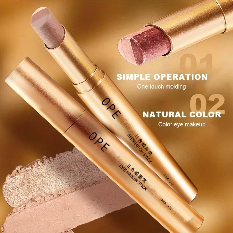 Shimmering Three-color Eyeshadow Stick That Waterproof Sweatproof Qme