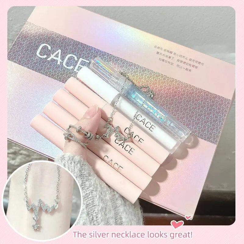CACE Matte Liquid Lipstick Makeup Sets 4 Colors Lipgloss And 1pc Transparent Lipgloss And 1pc Lip Balm Plumper And Necklace Gift Qme