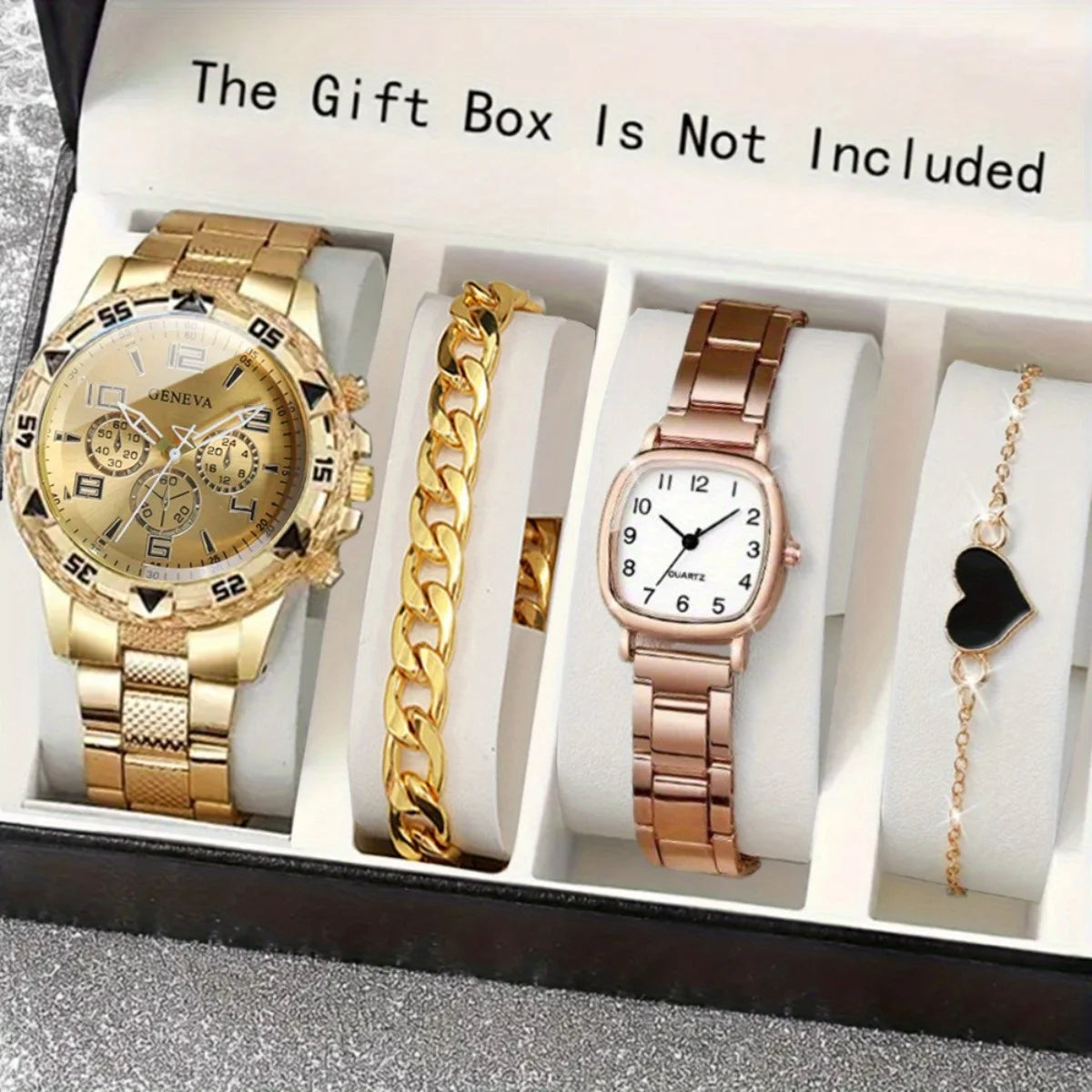 2026 Men's Business Watch Steel Strip Quartz Watch Multi functional Digital Scale Three eye Watch Set Qme As shown C