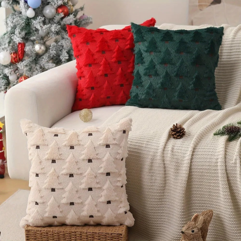 Christmas Pillow Covers 18x18inch Tree Throw Cases Soft Plush Winter Qme