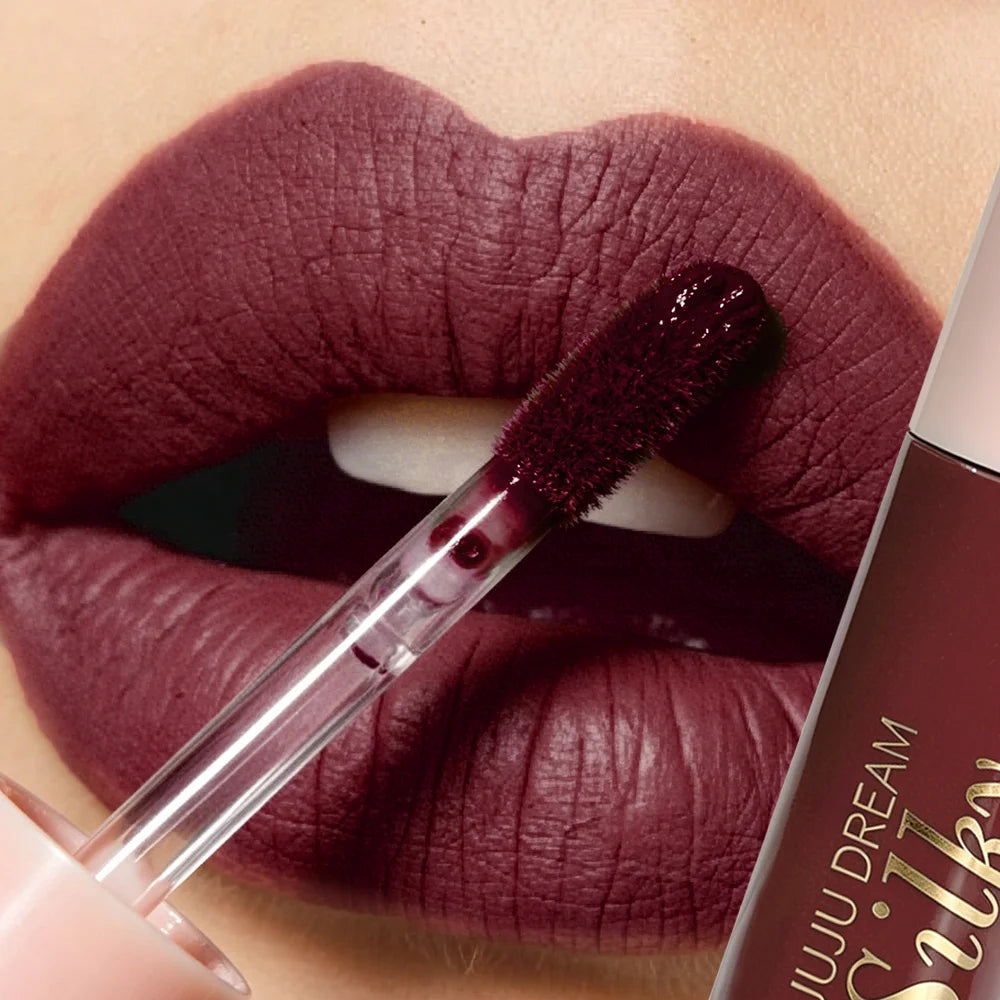 Waterproof Wine Red Matte Lip Gloss Long Lasting Velvet Lipstick Qme