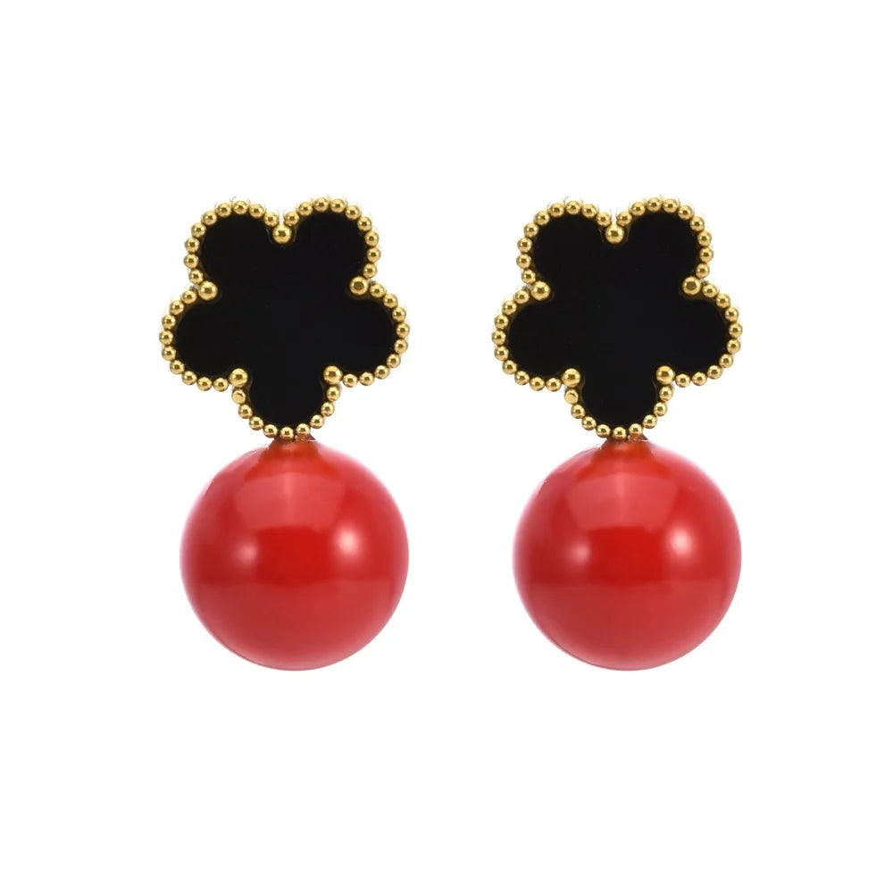 Stainless Steel Plum Blossom Flower Five Leaf Flower Pearl Drop Earrings Fashion for Women Party Jewelry Clover Daily Wear Qme 5