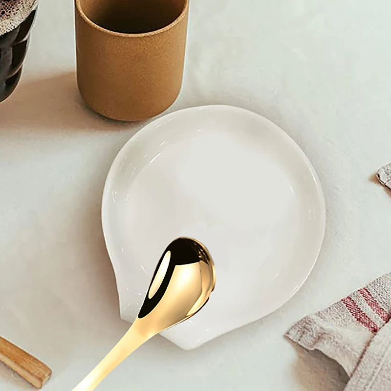 Multipurpose Ceramic Spoon Rest Pad White Holder Kitchen Utensils Qme