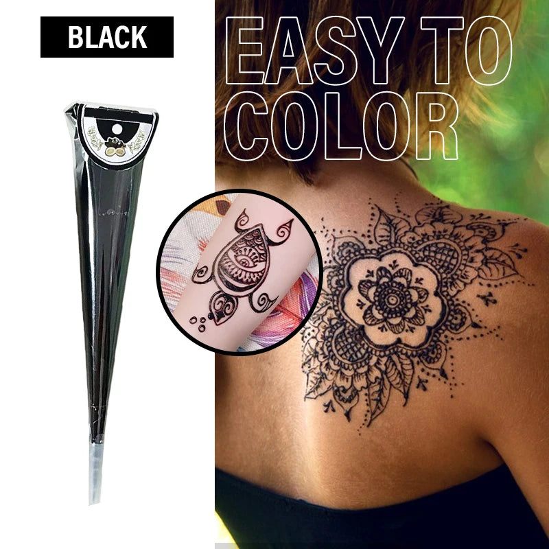 Henna Temporary Tattoo Non-toxic Cone Body Paint Brown Paste Qme Black