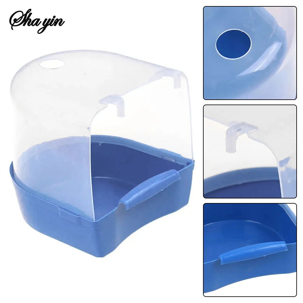 Plastic Bird Water Bath Box Bathtub Parrot For Parakeet Hanging Bowl Qme