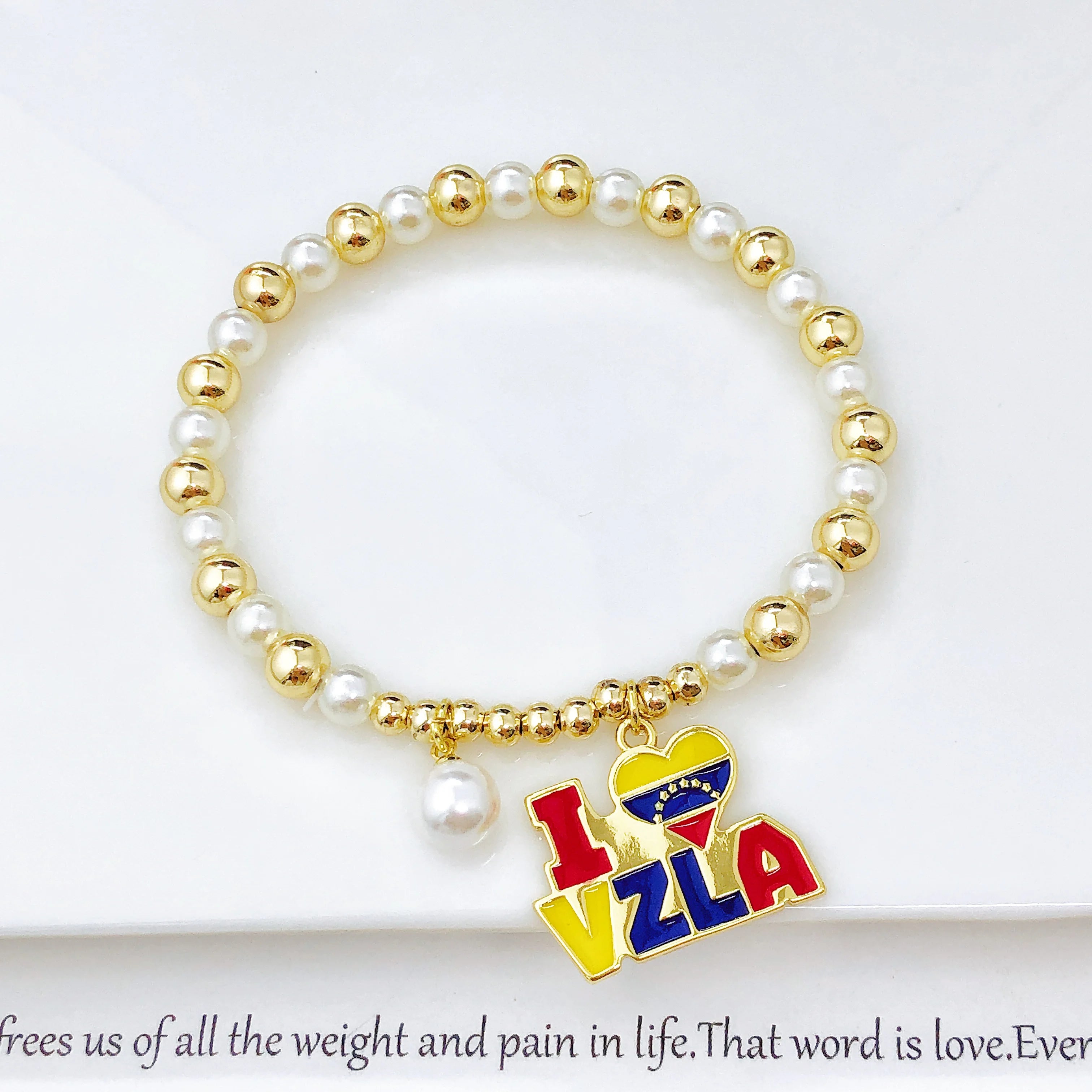 Classic Violin Round Parrot-Shaped Venezuela Colombia Flag Designer Pearl Bracelet Luxury for Women Party Patriotic Jewelry Gift Qme 5