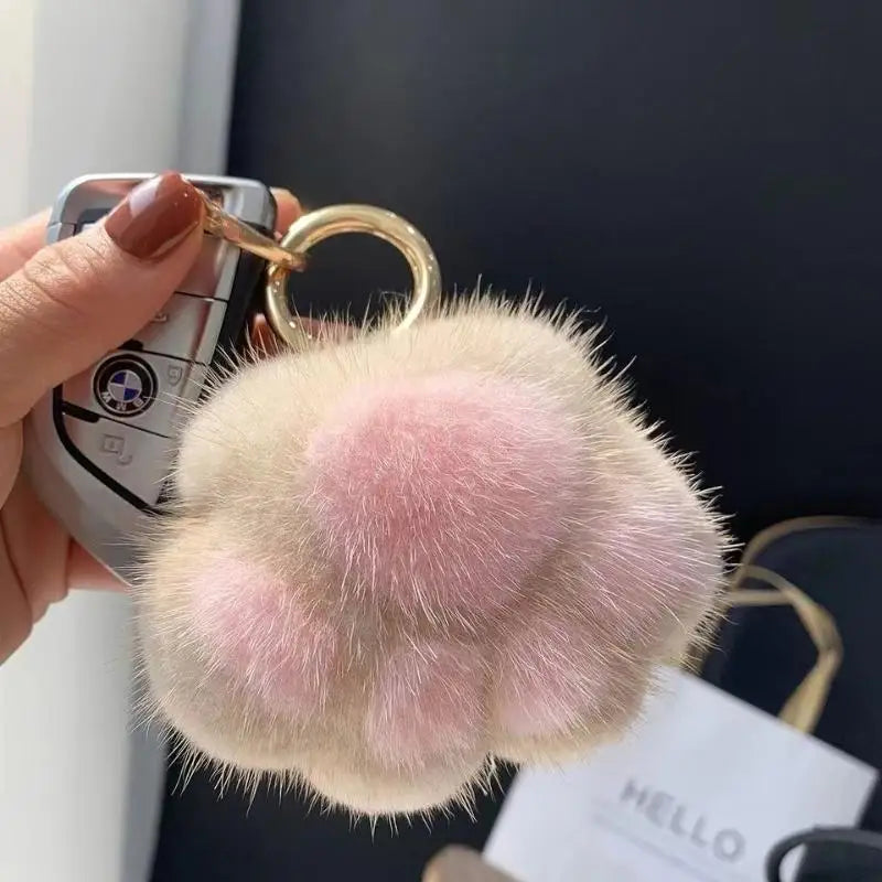 Cat Paw Pendant Keychain Fluffy Kawaii Faux Fur Keychain Cute Stuffed Toy Plush Toy Key Ring Backpack Car Key Pendant Qme COFFEE 5CM