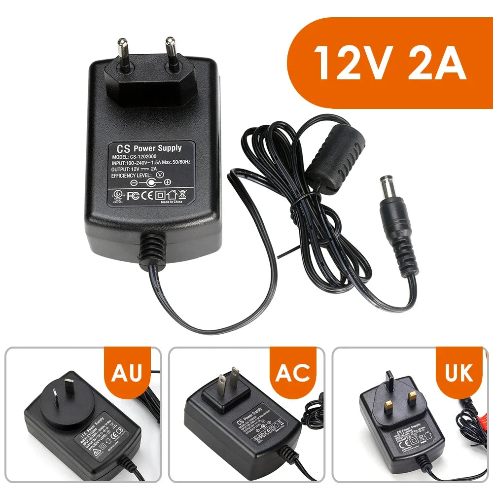ESCAM DC 12V 2A Power Supply Adaptor 12V Security Professional Converter EU / US / UK / AU Adapter For CCTV Camera CCTV system Qme EU Plug