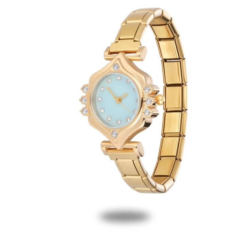 2025New Fit Width Italian Charm Square Zircon Elastic Watch Bracelets