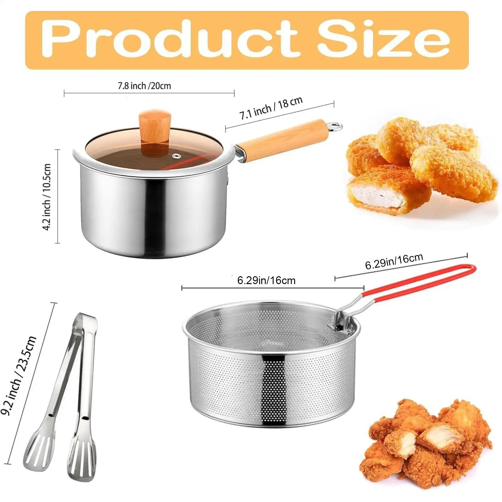 Frying Pot Basket Lid Cooking Deep Fryer Cookware Oil Strainer Qme