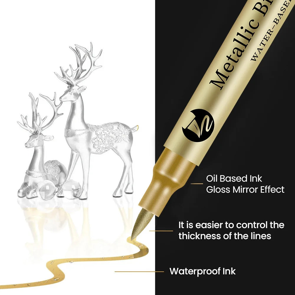 2-6Pcs/set Gold/Silver Metallic Marker Pen Waterproof Permanent Paint Marker Pen And Ink for Rock,Ceramic,Glass DIY Painting Qme