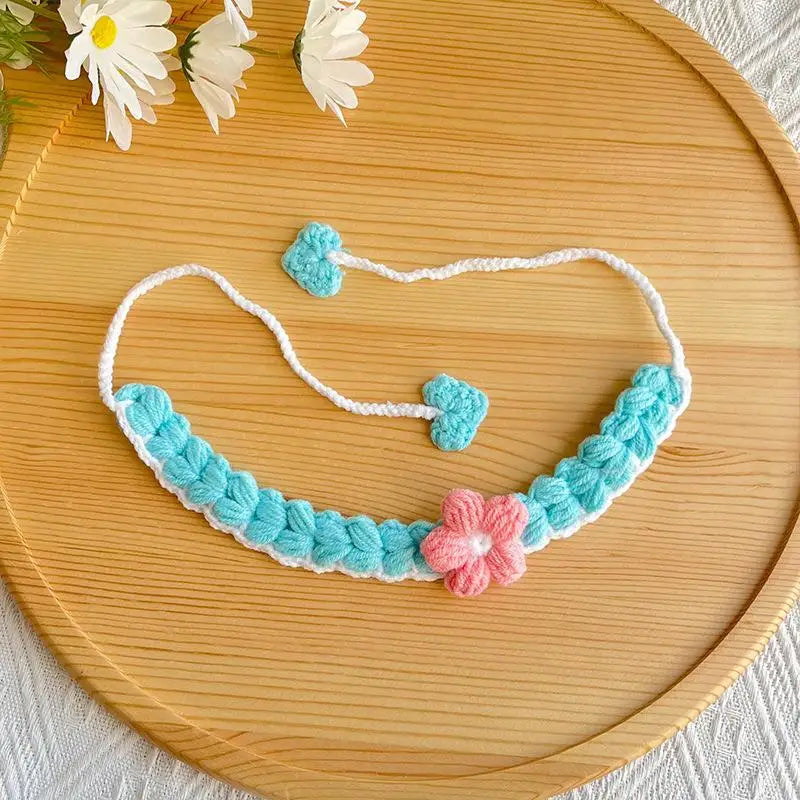 Soft Pet Scarf Drool Bib Dog Cat Knit Accessories Cute Woven Flower Qme A16