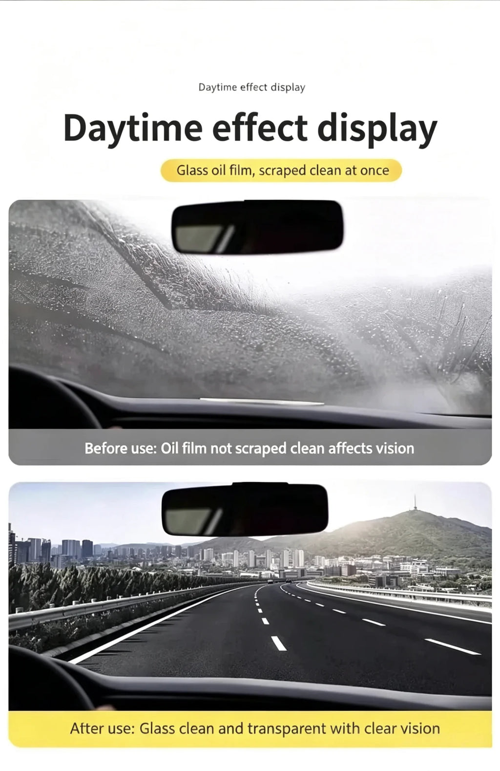 Highly concentrated car glass oil film remover, used to remove oil film from the windshield, side windows, and rearview mirrors, Qme
