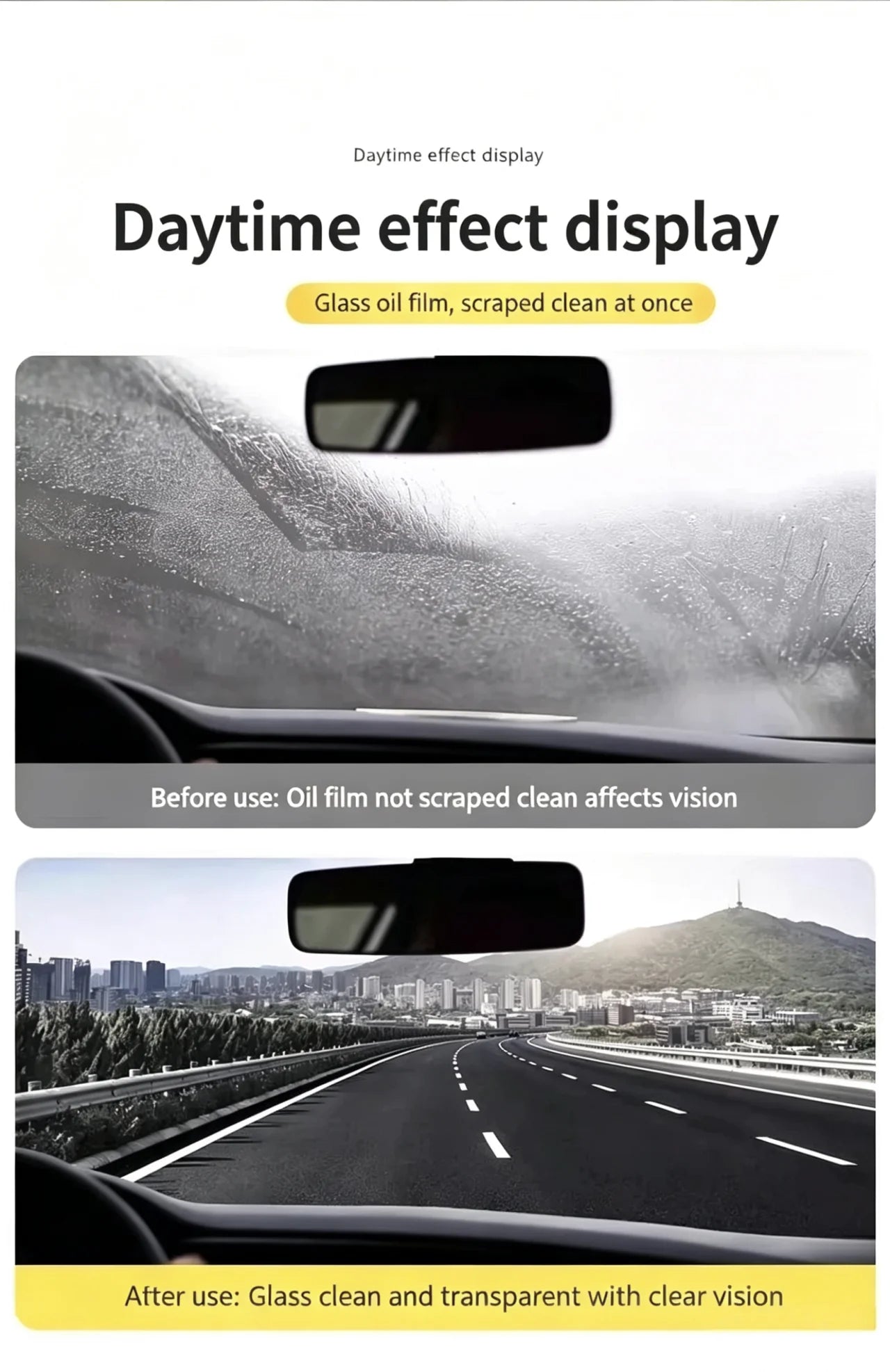 Highly concentrated car glass oil film remover, used to remove oil film from the windshield, side windows, and rearview mirrors, Qme