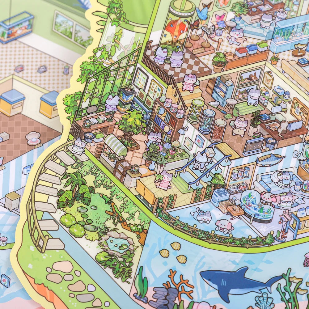 Plus Size 3D Cartoon Castle Town Landscape Sticker Scene DIY Toy Game Scrapbook Sticker Festival Birthday Gift for Kid Child Qme