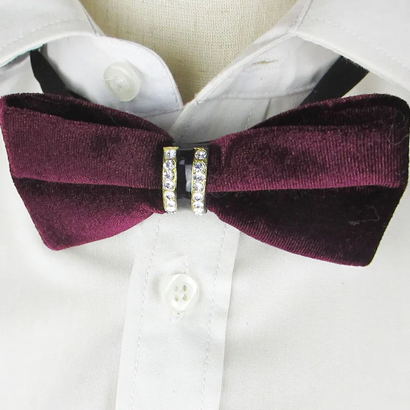 Tuxedo Bow Tie Women's Rhinestone Leather Velvet Wood Men Male Bowtie Qme color2