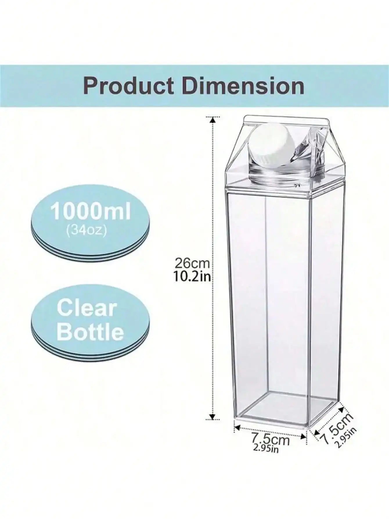 Large Capacity Milk Box Shaped Water Bottle Transparent Square Qme 1000ml 500-1000ml