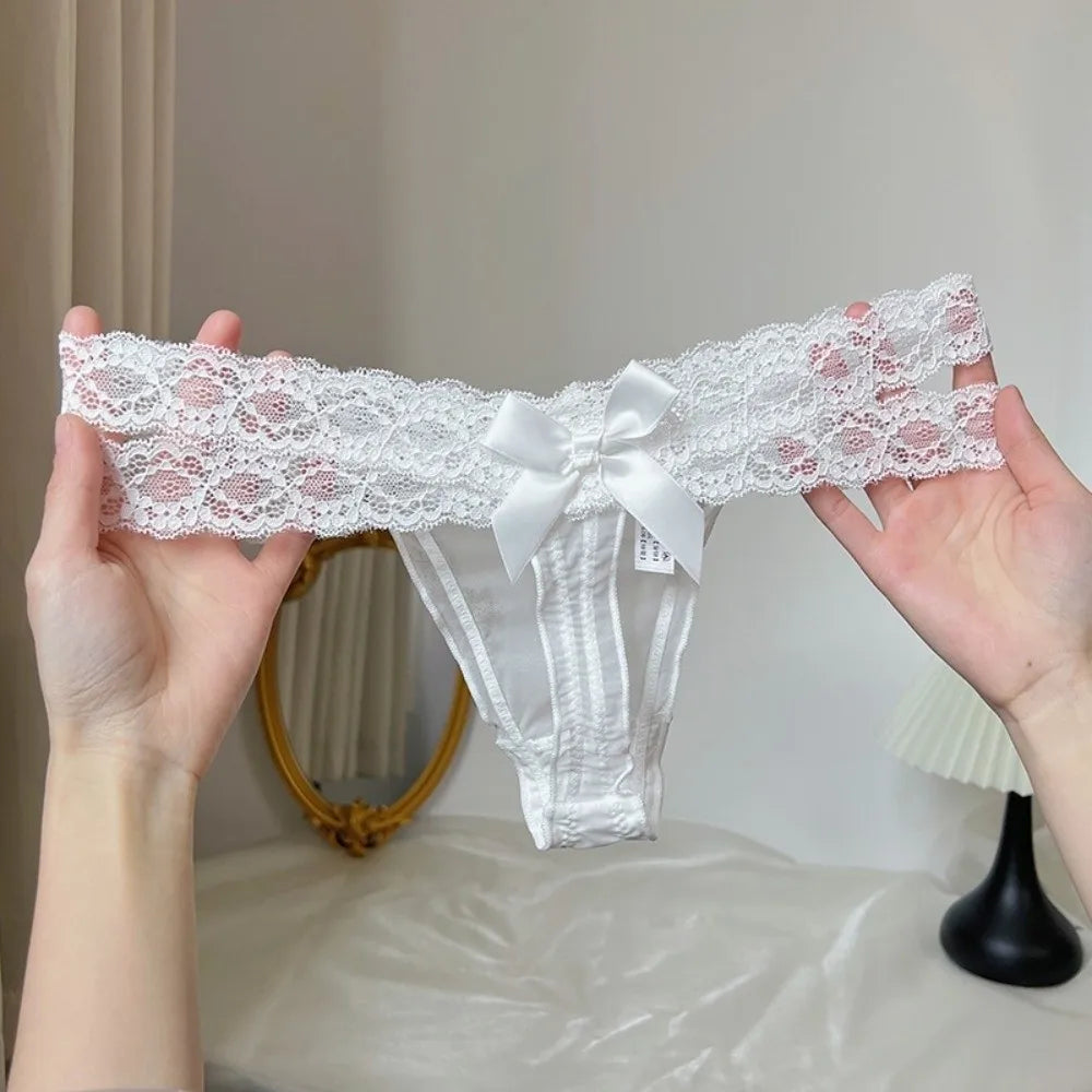 Sweet Low Waist Lace Thongs Transparent Lingerie Ladies T-back Briefs Qme