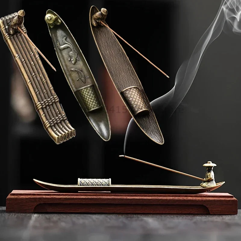 Metal Incense Stick Burner Ancient Style Boat Shape Incense Stick Holder Classical Elegance Aromatherapy Ornament Qme