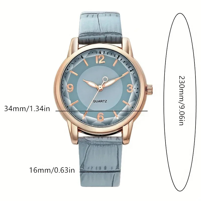 Casual Round Pointer Quartz Watch Ladies Fashion Analog PU Leather Wristwatch For Women Girls Students Qme