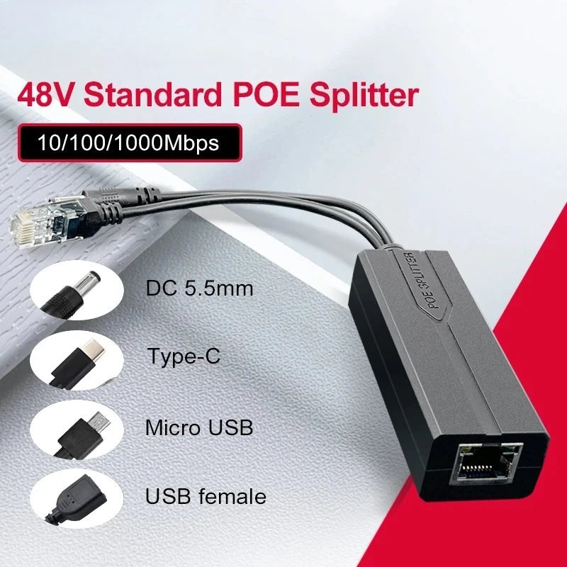 1PCS MicroUSB POE Splitter 48V to 5V Power Module Gigabit Fast Ethernet LAN to Android Plug Qme