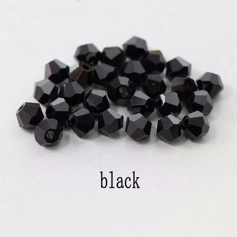 4mm Crystal Bicone Beads 100PCS Faceted Glass Beads Rainbow Loose Craft Beads for Bracelet Necklace Earring Keychain Making DIY Qme black