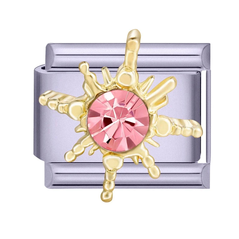 Sweet Shiny Gold Zircon Bow Moon Cherry Star Italian Charm Links Fit