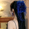 New Women's Luxury Mesh Flower Pearl Tassel Hair Clips Spring Festival Decoration Women's Fluffy Shark Hair Accessories. Qme Dark blue