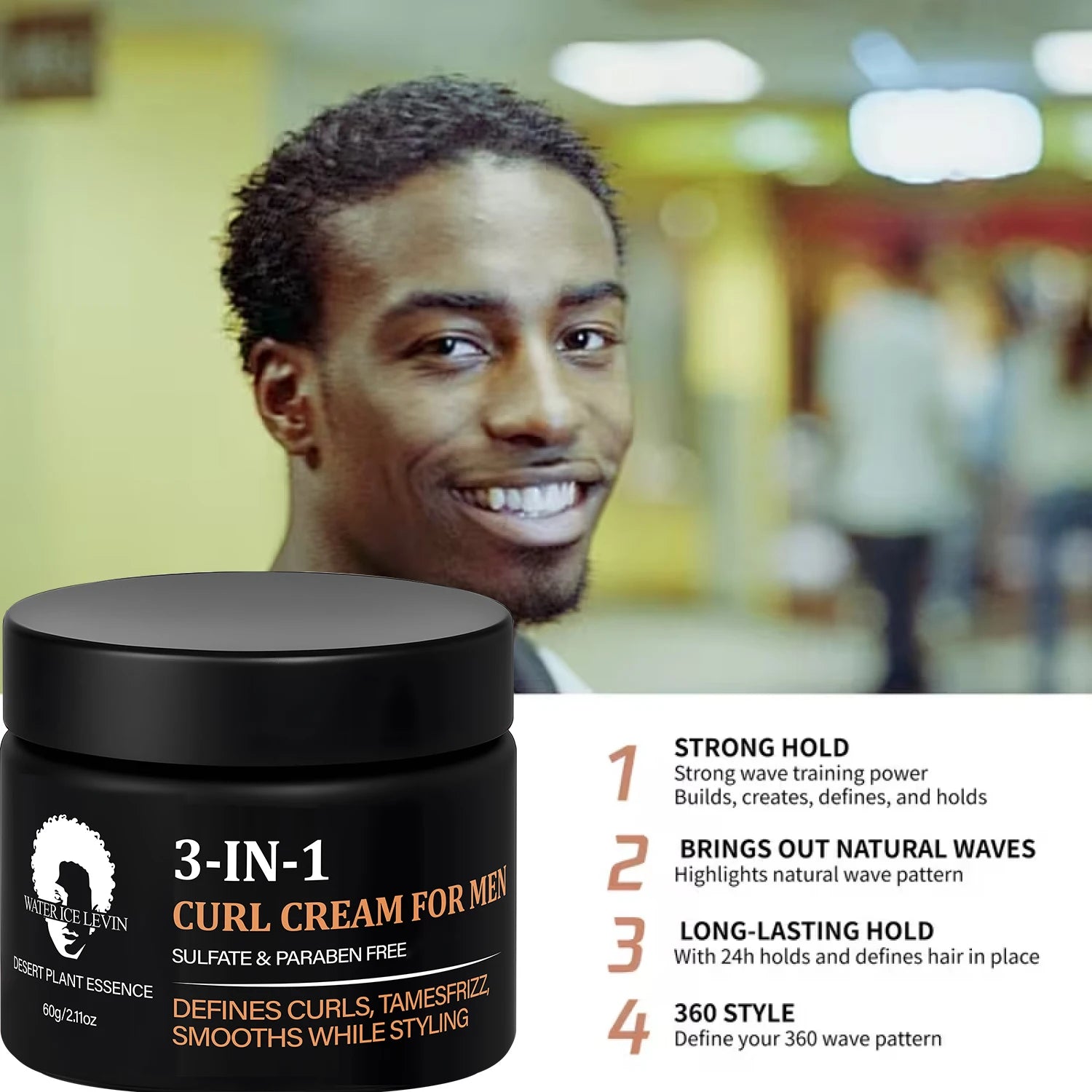 3-in-1 Curl Cream for Men, Sulfate & Paraben Free, Defines Curls & Tames Frizz, Smooth Styling Cream. Qme