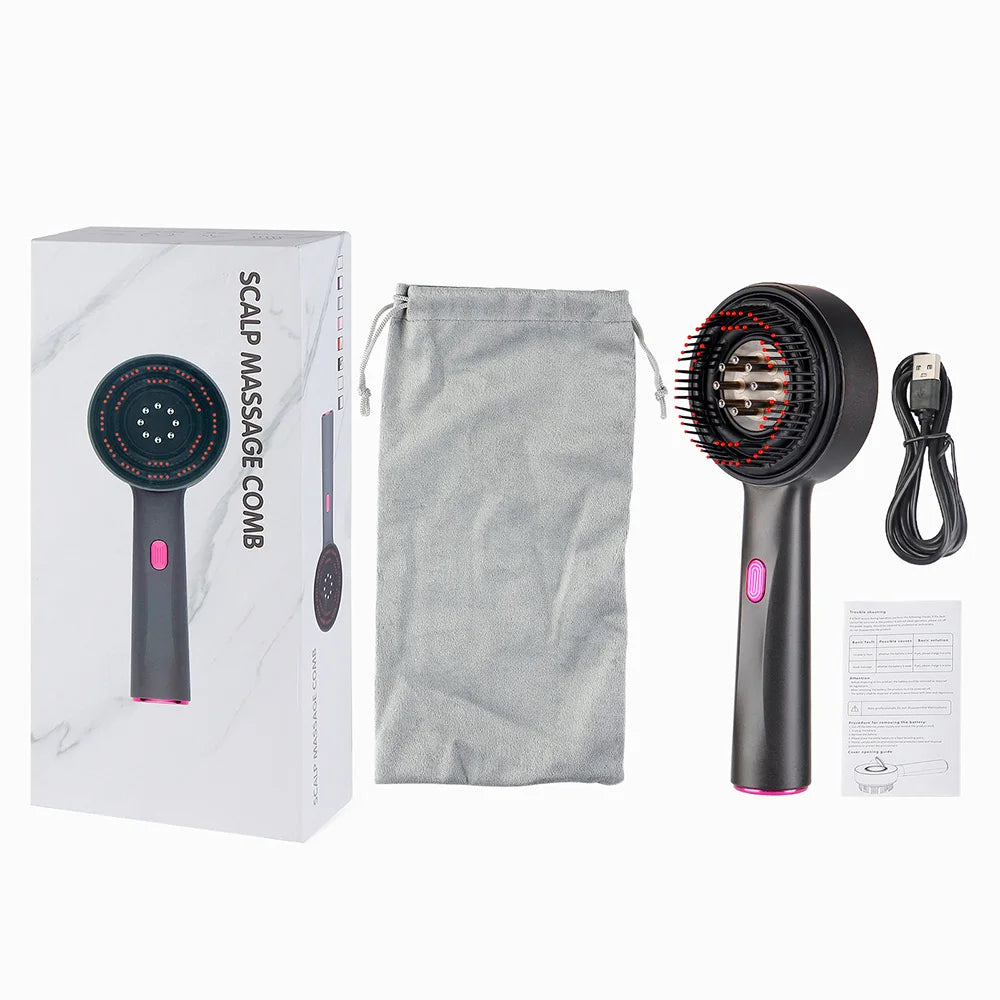 Electric Vibration Comb Red Light Anti Hair Loss Scalp Massager Oil Qme black USB Type-C